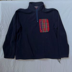 Navy Castaway fleece with plaid trim XXL